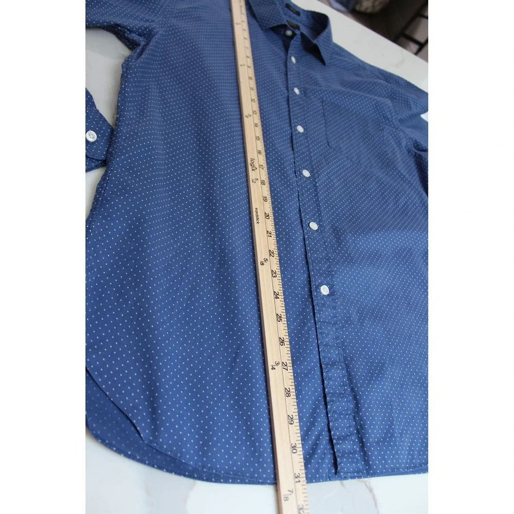 J.Crew Ludlow Mens Large Blue Shirt White Polka Dot 120s 2-Ply Cotton 07124‎